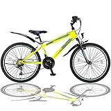 Talson 24 Zoll Mountainbike Fahrrad mit Gabelfederung & Beleuchtung 21-Gang FST Gelb