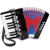 Akkordeon, 17 Tasten Klavier Akkordeon für Kinder 8 Bass mit Riemen für Anfänger Student Educational Musical Instrument (Schwarz)