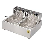Gewerbliche Fritteuse 10L / 10L + 10L Große Kapazität Elektrisch mit Korb, Edelstahl Französisch für Truthahn, Pommes Frites, Donuts und mehr
