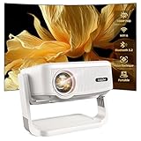 Beamer [Elektrischer Fokus und Auto Keystone] 4K Full HD 1080P Unterstützt,WiFi 6 und Bluetooth Mini Beamer, 300 Zoll, 360-Grad-Drehbar Beamer, Ideal für Heimkino und Outdoor, Kompatibel mit Handy,PC