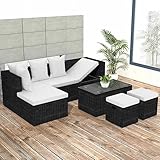 Willood 4-TLG. Garten-Lounge-Set mit Auflagen Poly Rattan Schwarz und weiß gartenmöbel Outdoor Balkon Lounge Rattan Garten