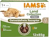 IAMS Delights Land Collection Katzenfutter Nass Getreidefrei - Multipack mit Fleisch Sorten in Sauce, getreidefreies Nassfutter für Katzen ab 1 Jahr, 12 x 85g