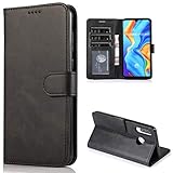 CTIUYA Schutzhülle für Huawei P30 Lite, Hülle Handyhülle Leder Klapphülle Handytasche Flip Brieftasche Schutzhülle Magnet Wallet Case Tasche Lederhülle für Huawei P30 Lite,Schwarz