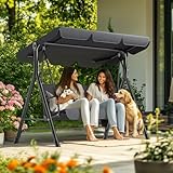 3-Sitzer Hollywoodschaukel mit Sonnendach Verstellbares｜Gartenschaukel Outdoor mit Anti-Rutsch-Füßen｜Schaukelbank Belastbar bis 200 kg, Gartenliege für Garten und Terrasse｜Anthrazit
