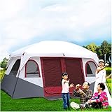 FMBLDM Zelte für Outdoor Camping Mit Zwei Räumen und Einem Wohnraum Kapazität für 8-15 Personen Großes Zelt für Mehrere Personen Wasserdicht Winddicht UV Geschützt Burgundy,8-15 People