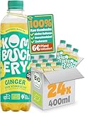 KOMBUCHERY® Ginger Raw Kombucha BIO | 24 x 400ml | Fermentierter Tee mit lebenden Darm-Kulturen | Zuckerarm & Kalorienarm | Unpasteurisiert, Probiotisch, Vegan, Testsieger