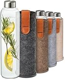 Cosumy Trinkflasche aus Glas mit Filzbeutel 750ml - Spülmaschinenfest -Auslaufsicher - BPA-frei - für Kohlensäure geeignet (Anthrazit)
