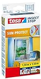 tesa Insect Stop SUN PROTECT Fliegengitter Fenster - Insektenschutz mit Blend- & Sonnenschutz - Fliegen Netz ohne Bohren - Anthrazit, 130 cm x 150 cm
