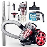 Monzana® Zyklon Staubsauger Beutellos 900 Watt 1,5L Staubbehälter Haushalt Bodenstaubsauger inkl. Zubehör Teppich Tierhaar Sauger HEPA Filter Rot