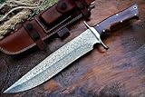 BIGCAT ROAR Handmade Damaskus Jagdmesser - feststehende Klinge Jagdmesser mit Scheide und Walnussholz Griff - 35.5 cm Outdoor-Messer - Patriot