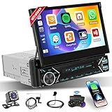 Hikity DAB/DAB+ Autoradio 1 Din Carplay Wireless mit Ausfahrbarem Bildschirm Android Auto Radio mit 7 Zoll Touch Display Radio mit Bluetooth FM 2USB AUX Rückfahrkamera