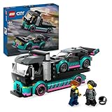 LEGO City Autotransporter mit Rennwagen, LKW-Spielzeug mit Verstellbarer Laderampe und Renn-Auto, Bauset mit 2 Minifiguren, Rennfahrer und LKW-Fahrer, Kinder ab 6 Jahren 60406