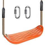 BeneLabel Kinders Schaukel Indoor Outdoor，Kinderschaukel mit Karabinern, Kinder Schaukel für Garten ，Verstellbares Seil Lang 44 cm - 169cm, schaukelbrett 136 kg Kapazität, Ripple Orange