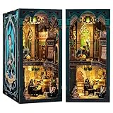 CUTEBEE Book Nook DIY Kit – DIY Puppenhäuser Miniatur Haus Kit mit Möbeln und LED-Licht, 3D Puzzle Buchstützen aus Holz, Modellbausätze für Erwachsene zum Bauen (Darkness Common Room)