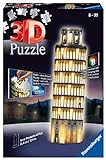 Ravensburger 3D Puzzle Schiefer Turm von Pisa bei Nacht, 3D Puzzle für Kinder und Erwachsene, Wahrzeichen im Miniatur-Format, Leuchtet im Dunkeln