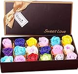 18 Stück Rosenseife mit Rosenduft – Seife mit ätherischem Pflanzenöl, Geschenk für Geburtstag/Hochzeit/Valentinstagsbox (mehrfarbig)
