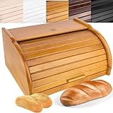 Creative Home Erle Brotkasten Holz | 38 x 28,5 x 17,5cm (+/-1cm) | Perfekte BrotBox für Brot Brötchen Kuchen | Brotkiste mit Roll-Deckel | Natürliche Brot-Kiste | Brotbehälter für Jede Küche