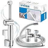 Bidet Handbrause für Toilette Bidet Sprayer, Uvish 7.9' Bidet Aufsatz Duschkopf mit Einstellbarem Druck G1/2' & G3/8' Toilette Ventil, Muslimische Dusche Shattaf für WC Persönliche Hygiene,Chrom