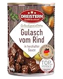 DREISTERN Rindergulasch 400g I Mit pikanter Sauce I Herzhaftes Fertiggericht in recyclebarer Konservendose I Lange Haltbarkeit dank natürlicher Konservierung I Hausmacher Qualität