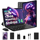 Biegedy Tablet 10 Zoll Android 14 Octa-Core,Tablet PC 20 GB RAM+128 GB ROM (TF1 TB),5G WLAN 6丨Widevine L1丨GMS丨6000mAh丨5MP+8MP丨Bluetooth 5.0丨1280 * 800丨Tablet mit Tastatur Maus Schwarz