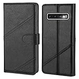 KRAFTCARE Handyhülle für Samsung Galaxy S10 Plus Hülle mit [Standfunktion] [Kartenfach] Flip Case Leder Stoßfeste Schutzhülle für Klapphülle Samsung S10 Plus Hülle, Schwarz