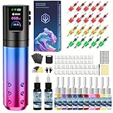 Tattoo Kit POSEIDON, Tattoo Stift Kit mit 20 PCS Tattoo Patrone Maschine, Tattoo Stift mit 1800mAh Kapazität drahtlose Energie, Tattoo Gun Kit mit Japan Coreless Motor Digital Display für Tattoo