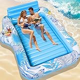 Charmofun Luftmatratze Tanning Pool Groß, 210*155 cm Doppelte Deluxe Aufblasbarer Sonnenpool mit Kopfstütze Getränkehalter und Eisbar, Luftmatratze Wasser für Erwachsene Pool Strand Sommerspaß (Blau)