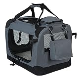 EUGAD Hundetransportbox faltbar 60x42x42cm für Hunde bis 12kg - Stabile Transportbox für Auto & Reise, Atmungsaktive Hundebox mit Tragegriff + Decke, Robuste Faltbare Box aus Metallrahmen, Grau