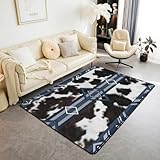 Homemissing Kuhfell Druck Teppich 150x200cm Western Farm Tierhaut Wohnzimmerteppich für Jungen Mädchen Kuhfell Modern Teppich Cowboy Schlafzimmer Dekor Marineblau Grau