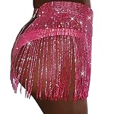 Sexy Glitzer-Riemen für Damen, die Quasten-Gitter-Halbrock spleißen Röcke Für Leggings (Hot Pink, M)