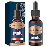 King C. Gillette Bart- & Gesichtspflege Bartöl (30 ml) mit pflanzlichem Arganöl, Jojobaöl, Avocadoöl, Macadamiasamenöl und Mandelöl, Geschenk für Männer