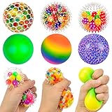 Vibbang 6 Stück Stressbälle, Regenbogen Squeeze Bälle, Antistressball, Mesh Stressbälle, Bunte Anti Stress Squeeze Traubenbälle für Kinder Erwachsene ADHS, Angst, OCD Angst abbauen und Beruhigung