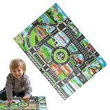 Spielteppich für Auto, Straßenkarte, Lernkarte, rutschfest, für Spielzimmer, waschbar, Stadt mit Parkplatz für kleine Autos, verspielt für Jungen und Mädchen