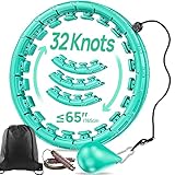 APzek 32 Knoten Gewichteter Übungsreifen Abnehmbar & Einstellbar für Alle Menschen, Kein Fallen, Plus Size Smart Huula Hoop, 2 in 1 Bauch Fitness Massage mit Drehball - Grün