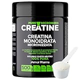 Creatin Monohydrat Pulver 500g - Kreatin Monohydrat in mikronisierter Qualität mit optimal hochdosiert 3000mg - Reines, Ohne Zusätze, 100% vegan - Für 166 Anwendungen - J.Armor Pharma