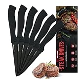 MM Brands Steakmesser Set Schwarz - 6-Teilig - Steak Messerset Steakbesteck aus Hochwertigem Carbon Edelstahl Sägemesser Ergonomischer Griff Besteck Set (Schwarz 6-Telig)