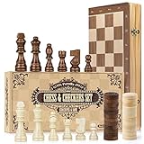 Peradix 2 in 1 Schach und Dame Spiel aus Holz - 38x38CM Klappbar Schachbrett Magnetisch Handgefertigt Schach mit groß Schachfiguren Spielzeug und Geschenk für Kinder