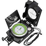 Proster Militär Marschkompass Professioneller Taschenkompass Peilkompass Kompass Compass mit Klinometer Tragschlaufe Tasche für Jagd Wandern und Aktivitäten im Freien (Hellschwarz)