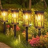 Hqynss Solarlampen für Außen Garten, 4 Pack Moderne Garten Solarleuchten mit Längere Arbeitzeit, IP65 Wassserdicht, warmweiße Wolfram LED, Auto Ein/Aus, für Garten, Terrasse, Pfad, Rasen