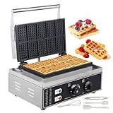 lilishangmao Hochleistungs-Waffeleisen Mit 1550 W, Überlaufrinne Und Zwei Heizplatten, Professioneller Edelstahl-Waffelautomat, Mit Backzubehör, Für Desserts, Cafés, Catering Und Familien