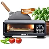 BAUMFELD PizzaAirfryer400 black - 12 in 1 Multifunktionsofen, Pizzaofen, 400 °C, tragbar, Grillen, Pizza, Air Fryer, Backen, XXL Zubehör, Indoor, Steinofenplatte, Gusseisenblech