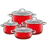 Silit Passion Red Topfset Induktion 4-teilig, Kochtopf Set mit Glasdeckel, Silargan Funktionskeramik, Induktions Töpfe Set nickelfrei, rot