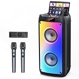 JYX Karaoke Machine mit 2 Mikrofones, großer Tragbaren Bluetooth Lautsprecher mit RGB-Licht, Karaoke Anlage für Karaoke, Hausparty, PA-System für Erwachsene Partybox Unterstützt TF/USB, AUX,FM,Rec,TWS