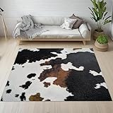 Sshjfeu 3D Rindsleder Teppich Weich Wohnzimmer, Kuhfell Bauernhoftier Teppiche Kurzflor 80 X 150 cm Waschbar rutschfest, Western Bauernhaus Teppich Schlafzimmer, Kinderzimmer, Esszimmer