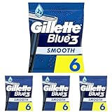 Gillette Blue3 Smooth Einwegrasierer Männer, 6 Rasierer mit 3-fach Klinge, um 40° beweglicher Schwenkkopf, Gleitstreifen mit ComfortGel-Technologie (Packung mit 4)