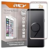 REY Pack 2X 3D Bildschirmschutz aus gehärtetem Glas für Samsung Galaxy S9 Plus - S9+, Gold, Displayschutzfolie 9H+ Härte, Anti-Kratzen-Öl-Bläschen, Voller Schutz, 3D, 4D, 5D