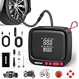 NEXPOW Elektrische Luftpumpe Akku Kompressor, 180 PSI Tragbare Luftpumpe mit Automatischer Abschaltung, Manometer, LED Taschenlampe für Auto, Motorrad, Fahrrad, Bälle und mehr