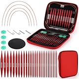 Coopay Auswechselbare Rundstricknadeln Set, 3,0-10,0 mm Rundstricknadeln, 40cm/60cm/80cm/100cm Austauschbare Stricknadeln mit Aufbewahrungstasche, Aluminium, Mattrot