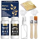 Blattgold Kleber Set für Handwerk, Inklusive Vergoldungskleber und Wasserbasierter Schutzlack, Blattgold 100 Stück, Pinsel und Sprühflasche Vielseitig für Dekoration und Restaurierung (Gold Leaf Kit)