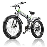 BURCHDA E Bike Herren Damen Elektrofahrräder, Ebike mit 48V 14Ah Lithium Batterie, Falten Offroad E Bike 20 * 4.0 Zoll,7-Gang Getriebe Fatbike mit LCD-Display,Reichweite bis zu 65KM (grün)